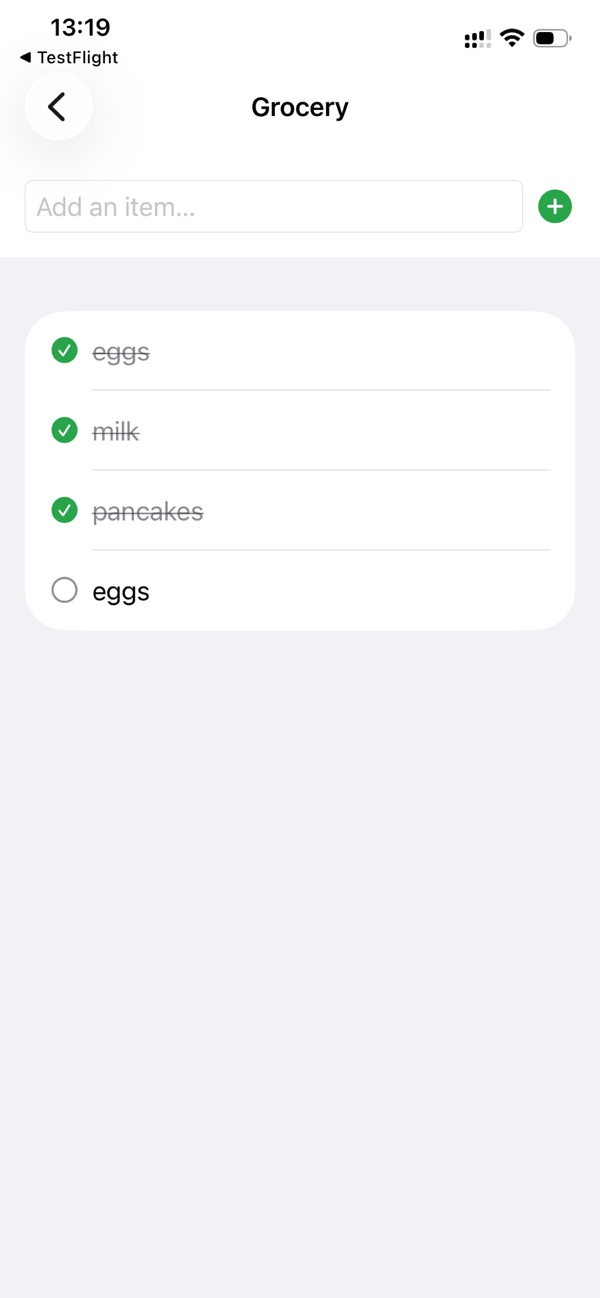 Grocery shopping list with ticked-off items